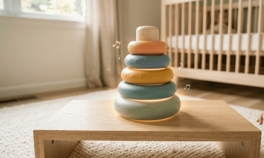 Baby musical stacking toy with colorful rings
