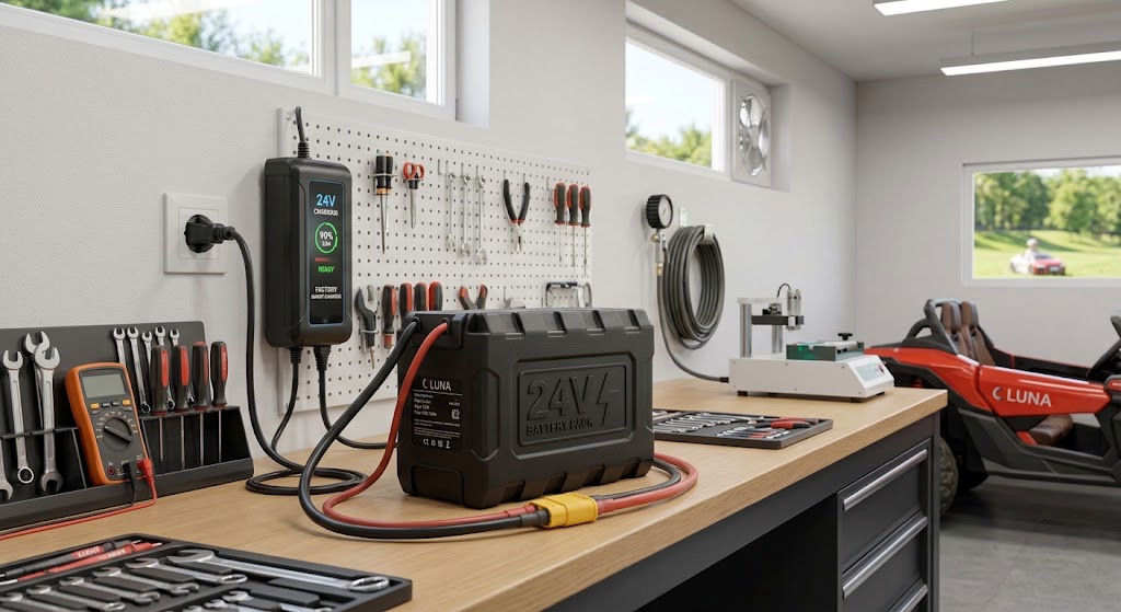 Smart battery charging setup for the Best 24V Ride-On Vehicles for Big Kids.