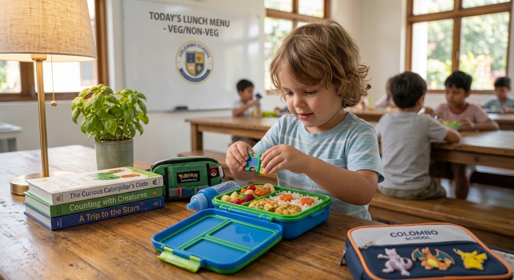 A child opening a leak-proof container representing the best bento lunchboxes for kids at a school table.